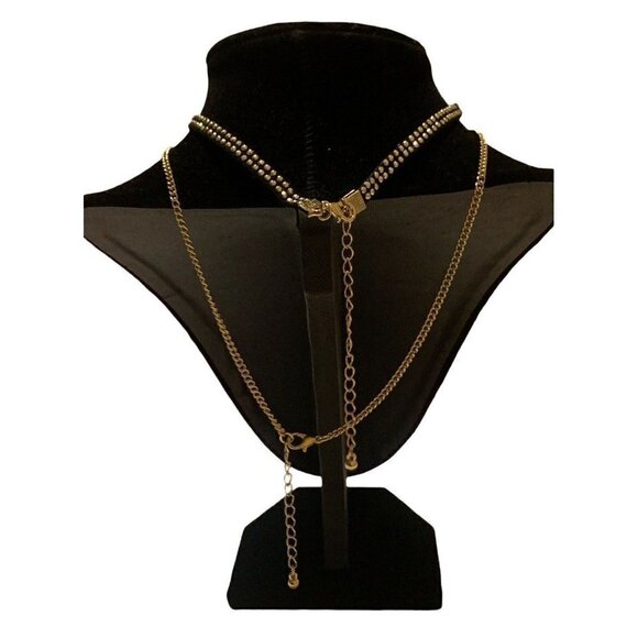 Carisma Layered Necklace Set Black Studded Choker Gold Chain Stone Pendant - Picture 8 of 9